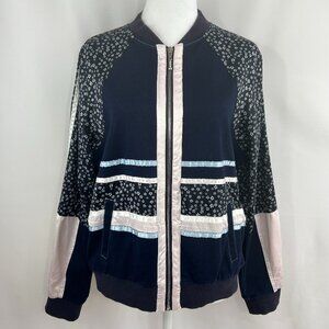 Retro sporty colorblock bomber jacket navy pink - Large